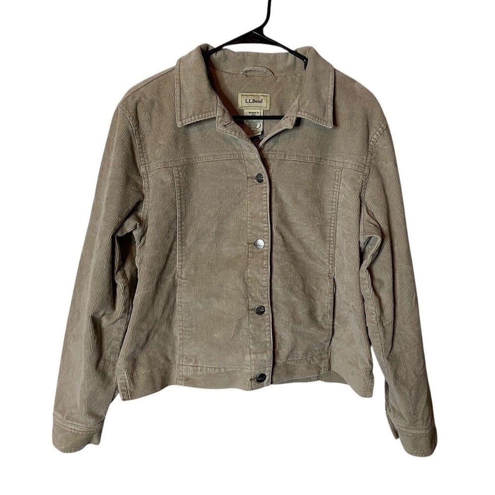 L.L.Bean Women's Corduroy Jacket Small Beige Khaki Button Front Coat